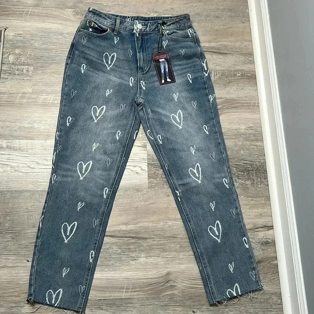 Heart printed High Rise Straight Leg Blue Jeans Size 5